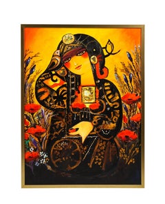  Nasser Ovissi, 'Iranian, Born 1934' "Safavid Lady" Oil on Canvas Painting