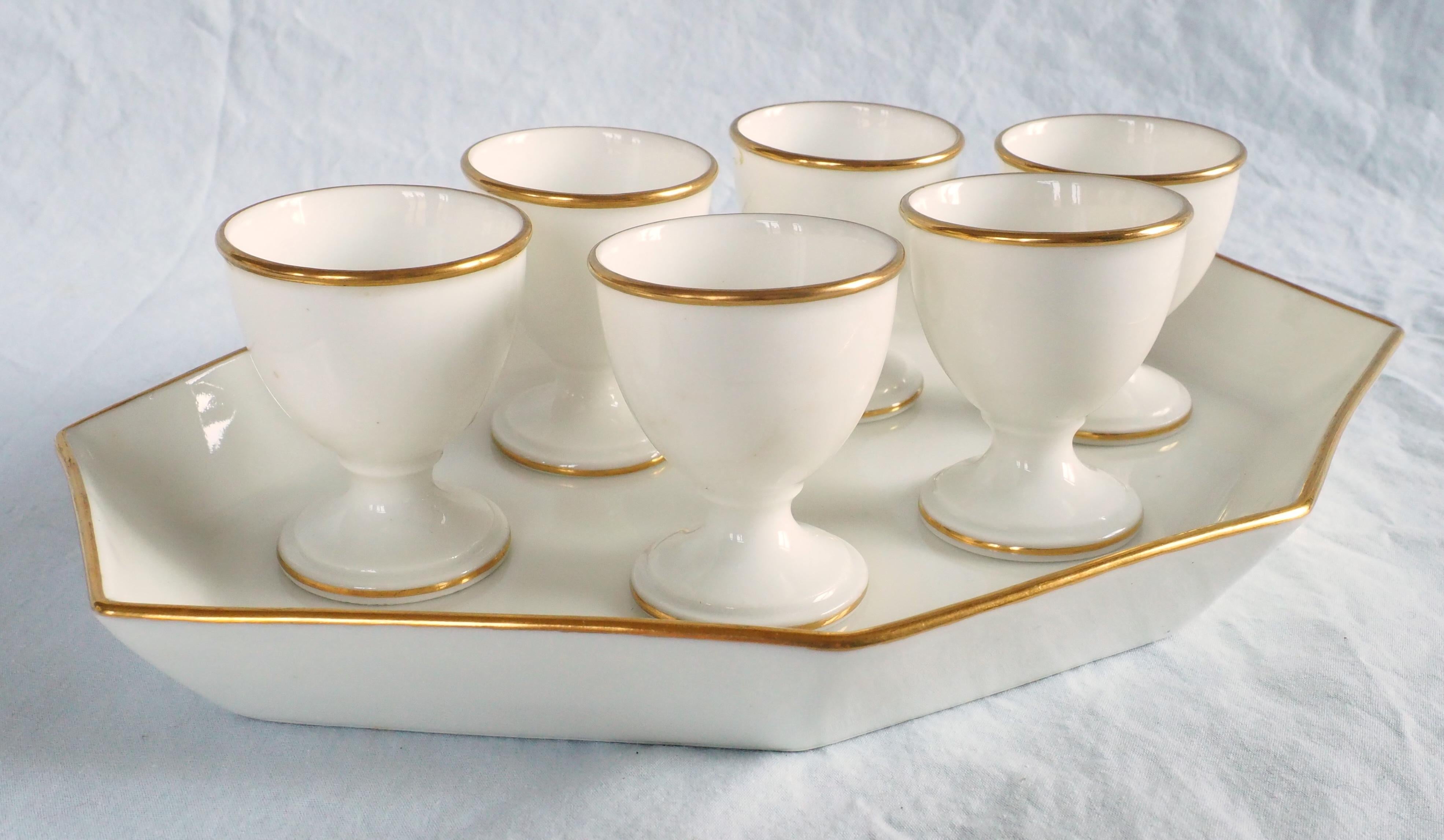 Gilt Nast Manufacture : set of 12 Empire Paris porcelain egg cups - circa 1805 For Sale