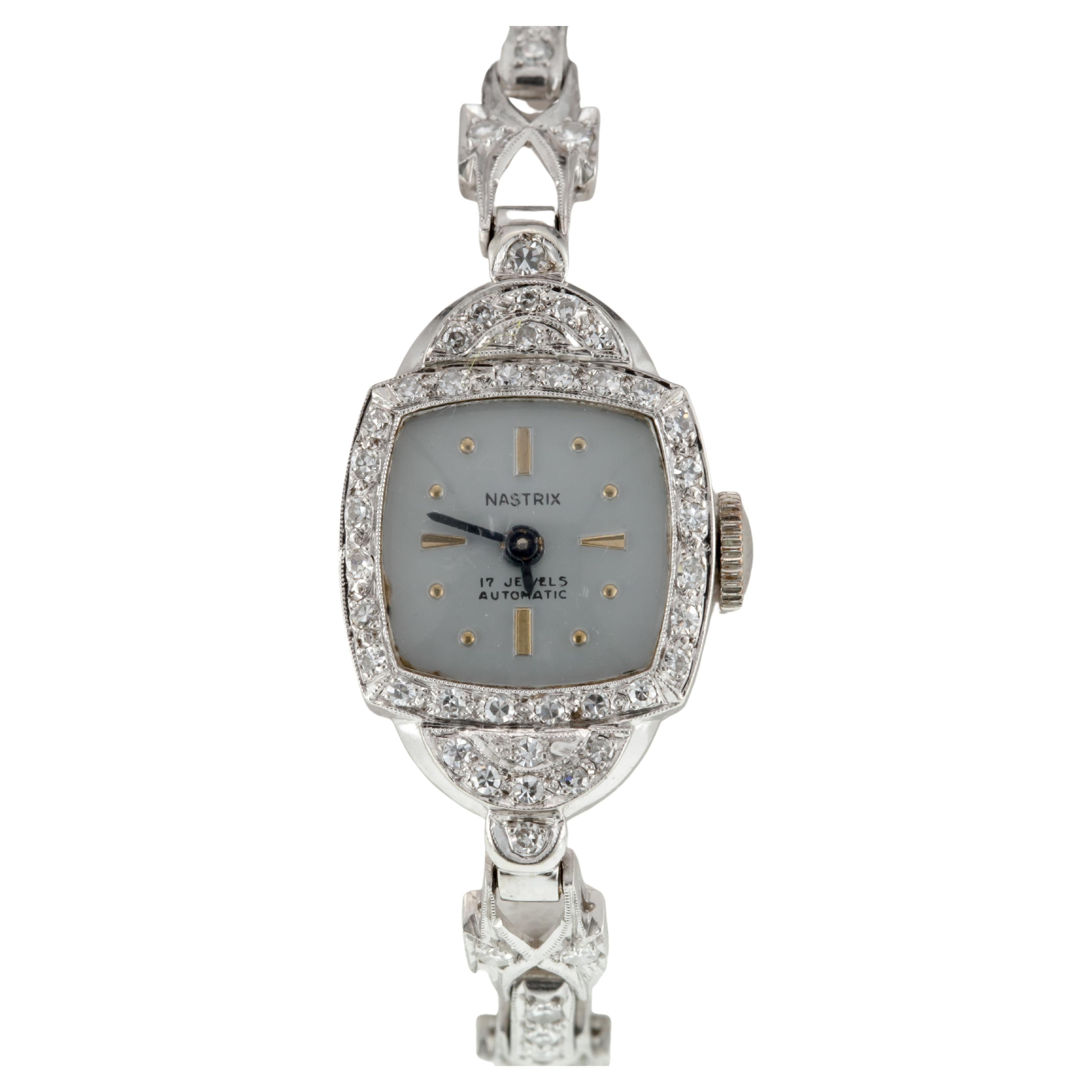 Nastrix Women's 14k Gold and Platinum Hand-Winding Dress Watch w/ Diamond Band For Sale