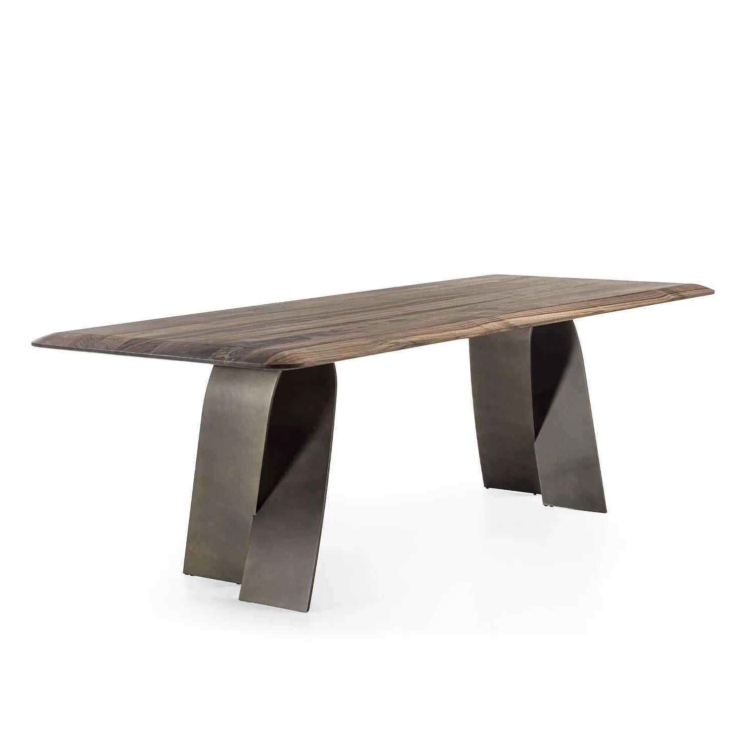 Italian Nastro Wood & Iron Dining Table, Designed by Carlesi Tonelli, Made in Italy For Sale