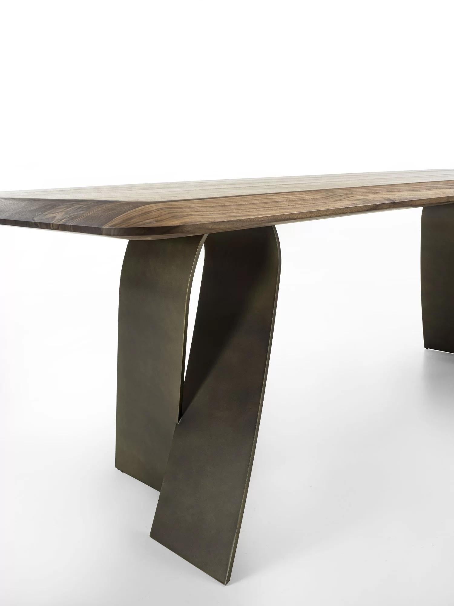 Contemporary Nastro Wood & Iron Dining Table, Designed by Carlesi Tonelli, Made in Italy For Sale
