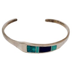 Vintage Nat American Ray Tracey Knifewing Seguara Sterling Turquoise Lapis Cuff Bracelet
