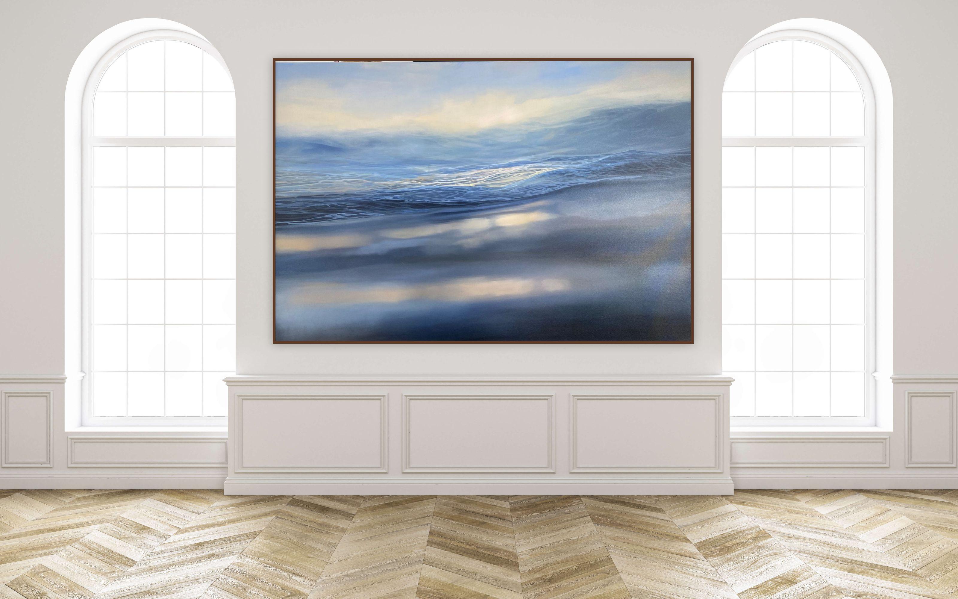 Catching That First Morning Wave - the sunlight hitting the blue ocean wave - Painting by Nat Anderson