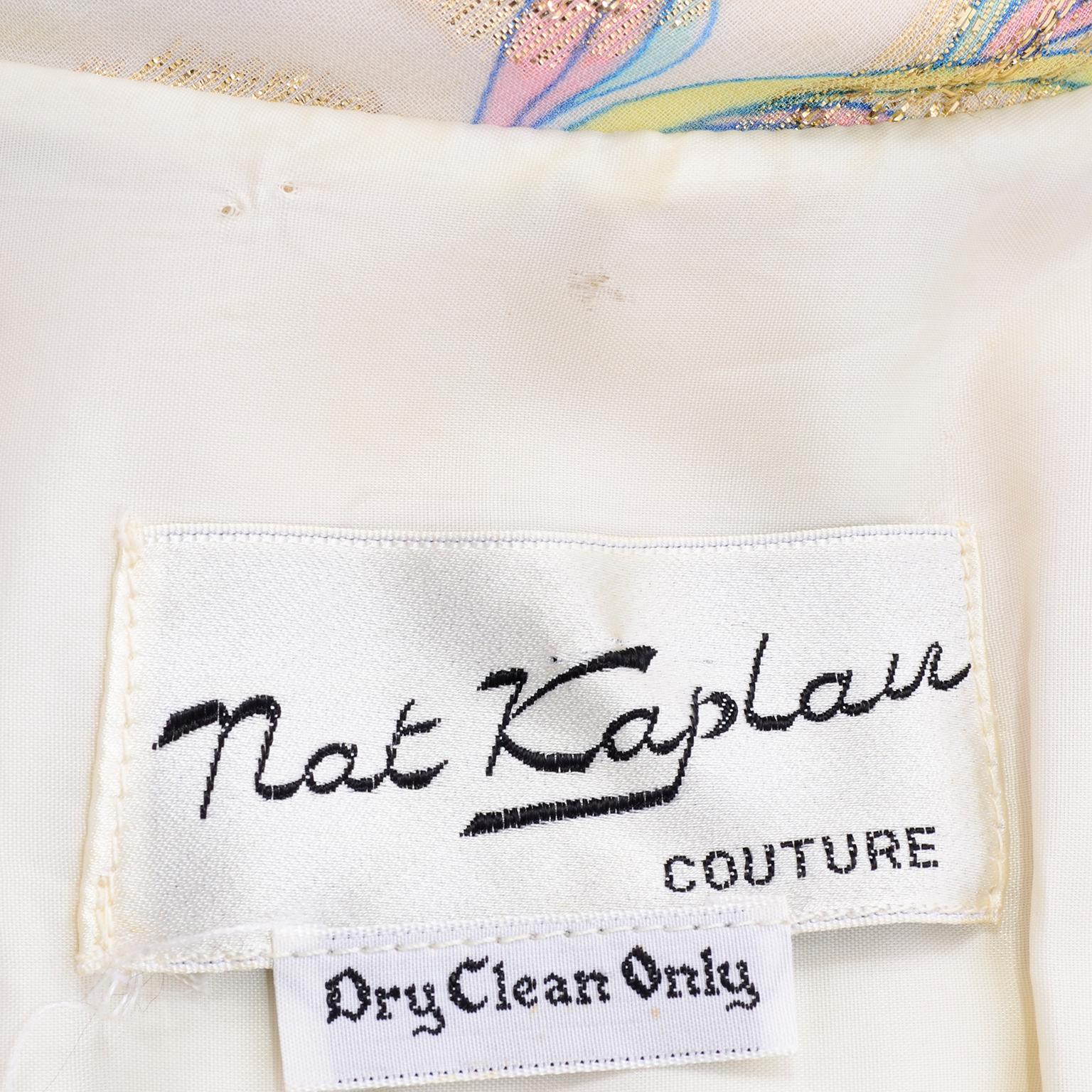 Nat Kaplan Couture Vintage Dress in Metallic Gold & Pastel Paisley Caftan Style  9