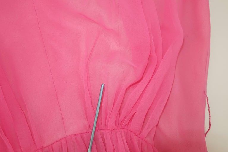 Nat Kaplan Hot Pink Chiffon Evening Dress With Rhinestone Belt, 1960's For Sale 11