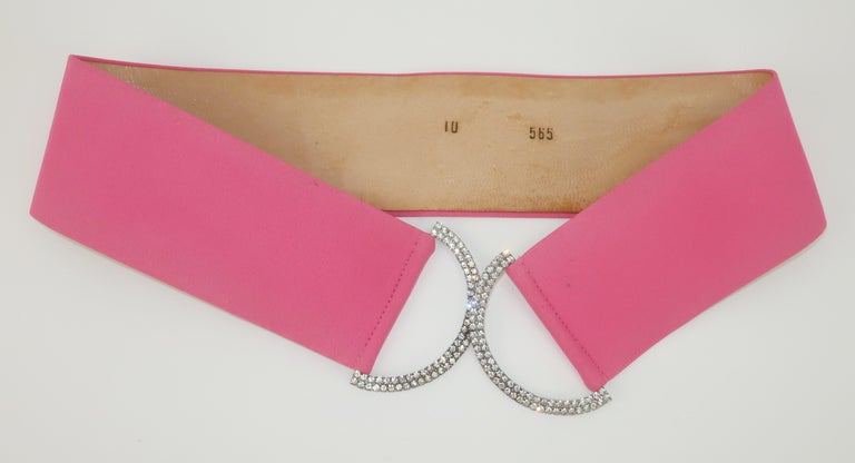 Nat Kaplan Hot Pink Chiffon Evening Dress With Rhinestone Belt, 1960's For Sale 5