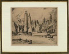 Nat Lowell (1880-1956) – Radierung des frühen 20. Jahrhunderts, The New York Skyline