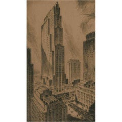 Nat Lowell (1880-1956) - Etching, View of the Rockefeller Center