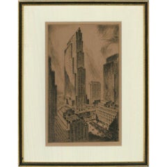 Nat Lowell (1880-1956) – Radierung, Ansicht des Rockefeller Center