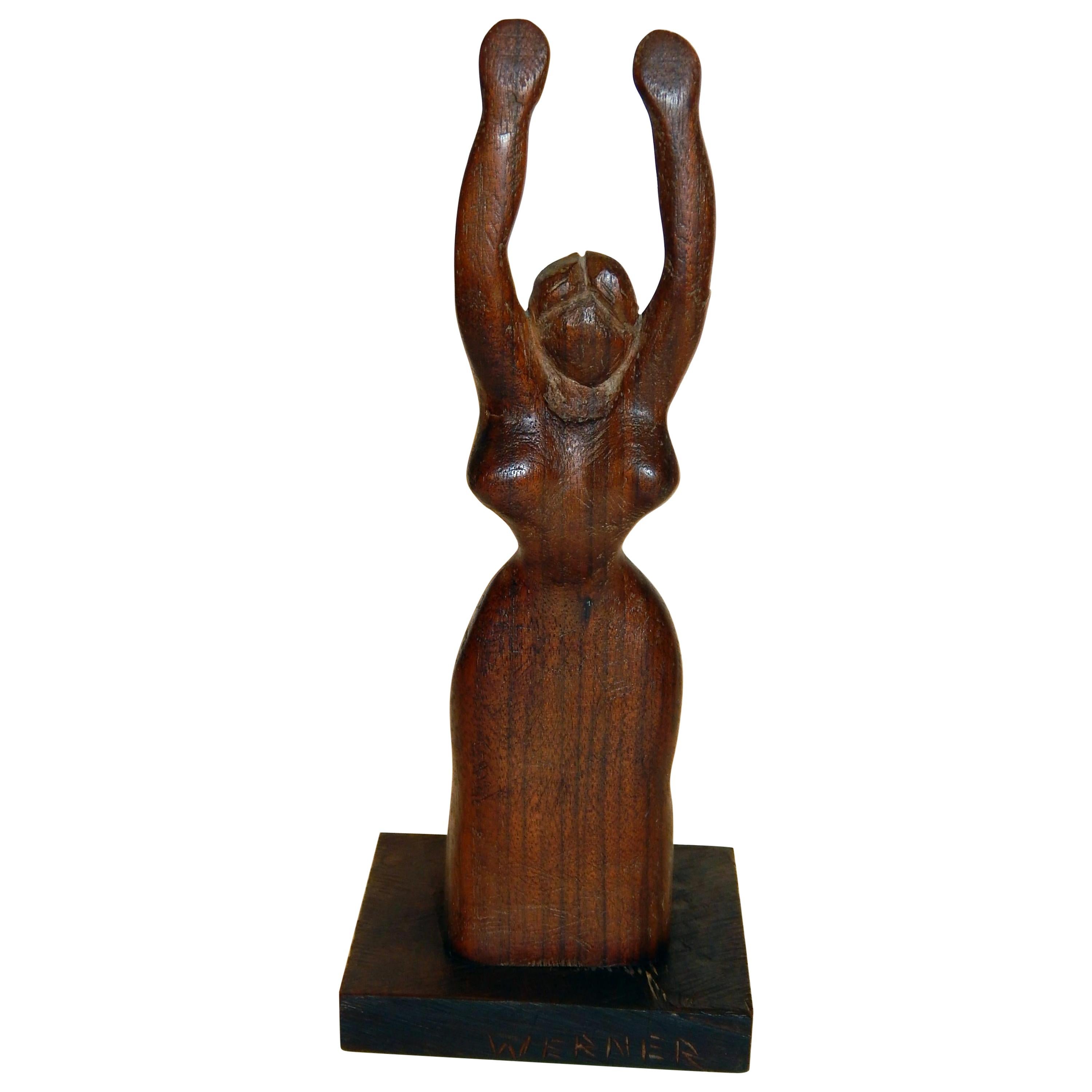 Nat Werner sculpture originale en bois, figure féminine