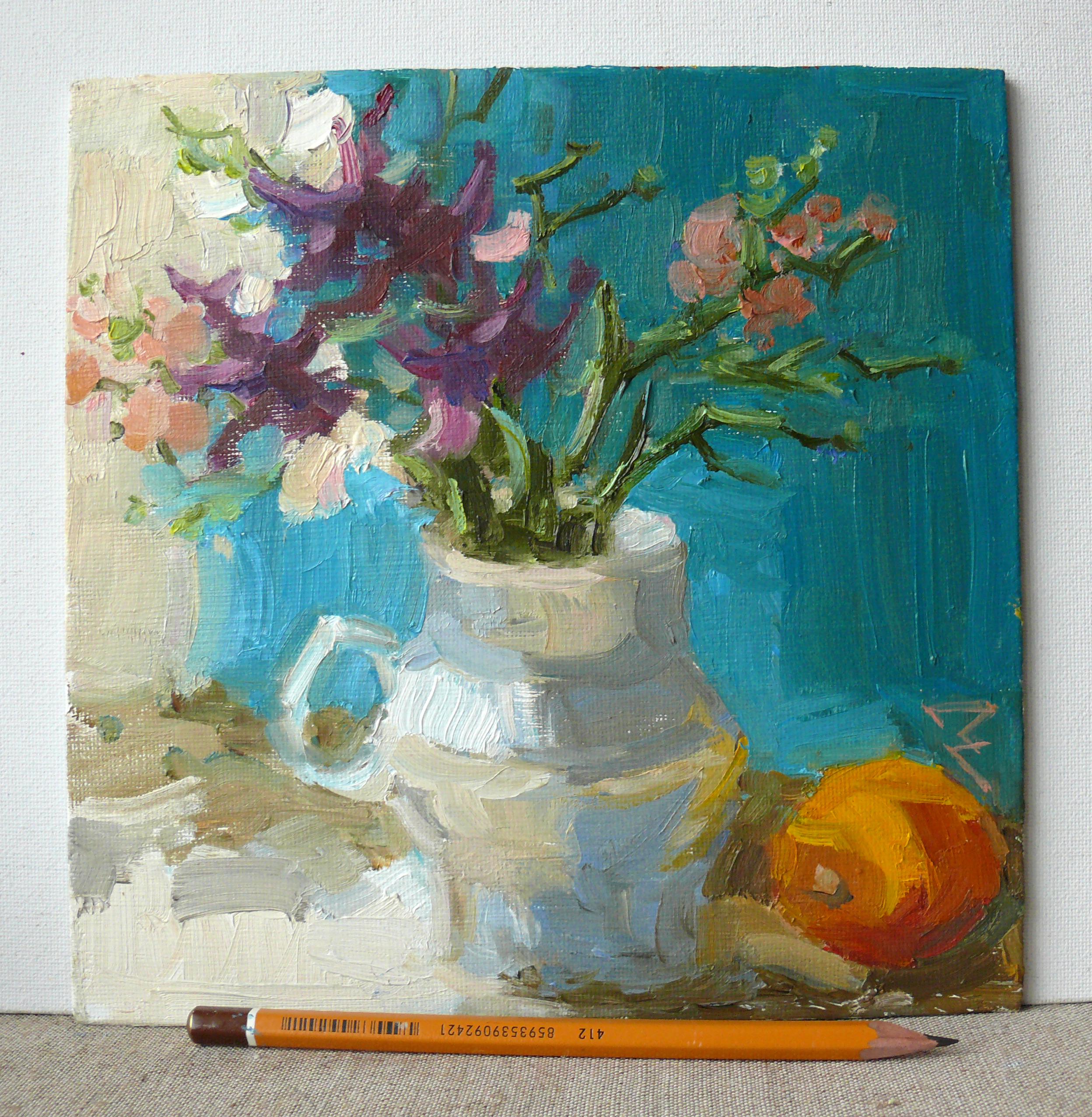 Natura morta con fiori e frutta - Painting Impressionismo di Nata Korchyk