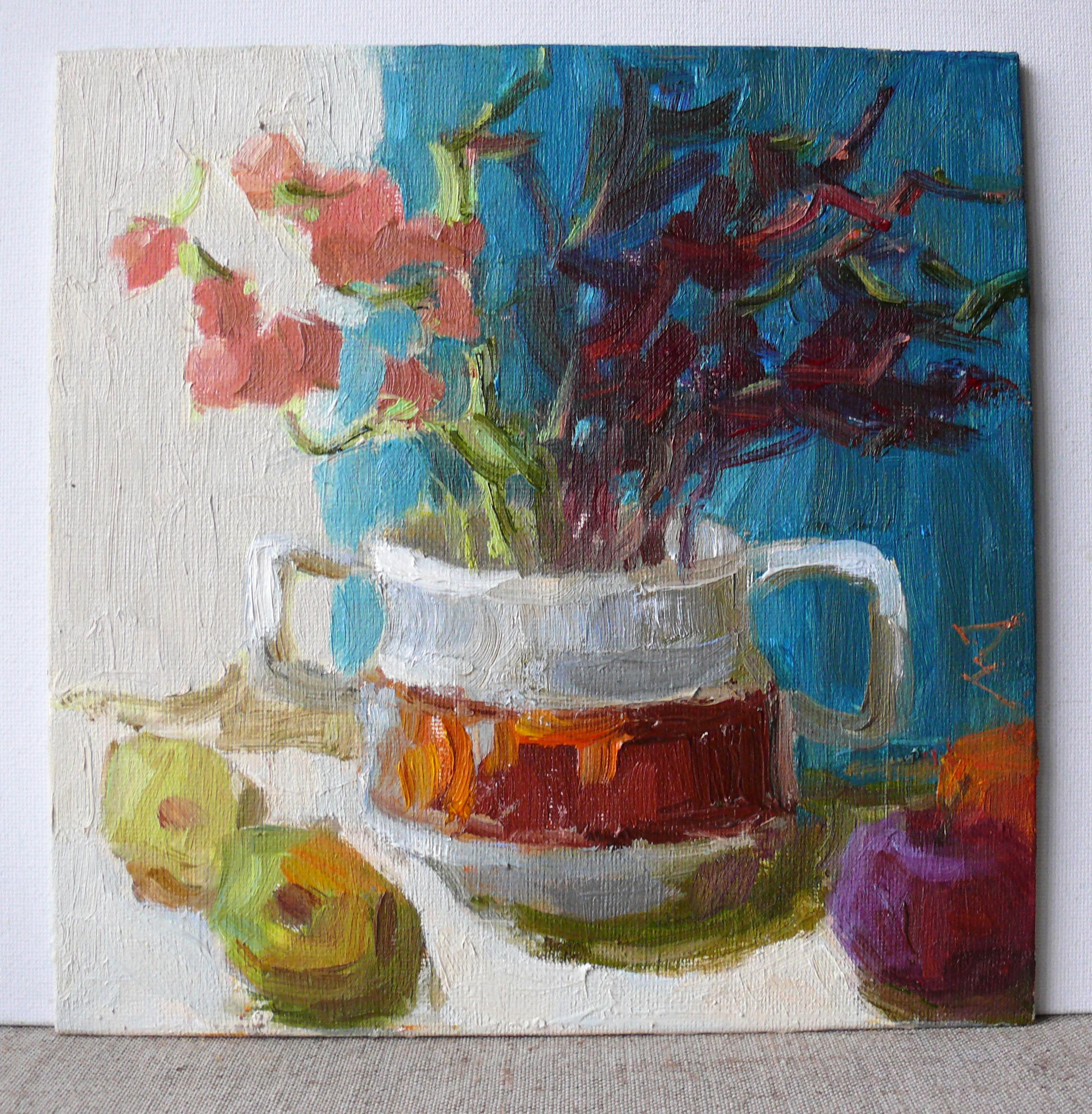 Still life with flowers and fruits - Painting by Nata Korchyk