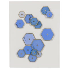 Natale Adgnot Mixed Media Wall Sculpture Titled: "Little Blue Hexagons"