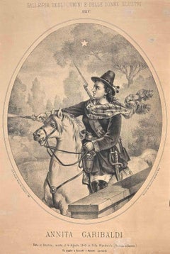 Antique Portrait of Anita Garibaldi Riding a Horse - Lithograph by N.Amiotti-1880