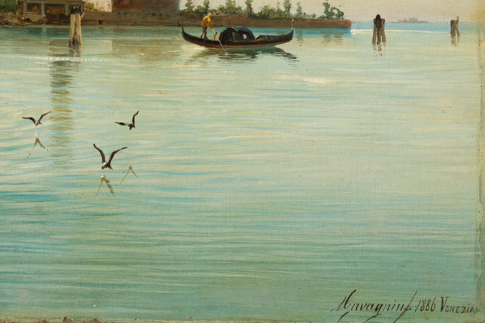 Venetian Lagoon (Braun), Landscape Painting, von Natale Gavagnin
