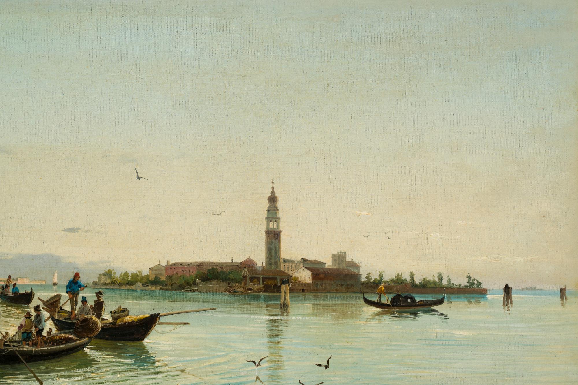 Erstaunliches Gemälde 
perfekter Zustand.
Venezianische Lagune, hergestellt von Gavagnin 1886
Originalrahmen
