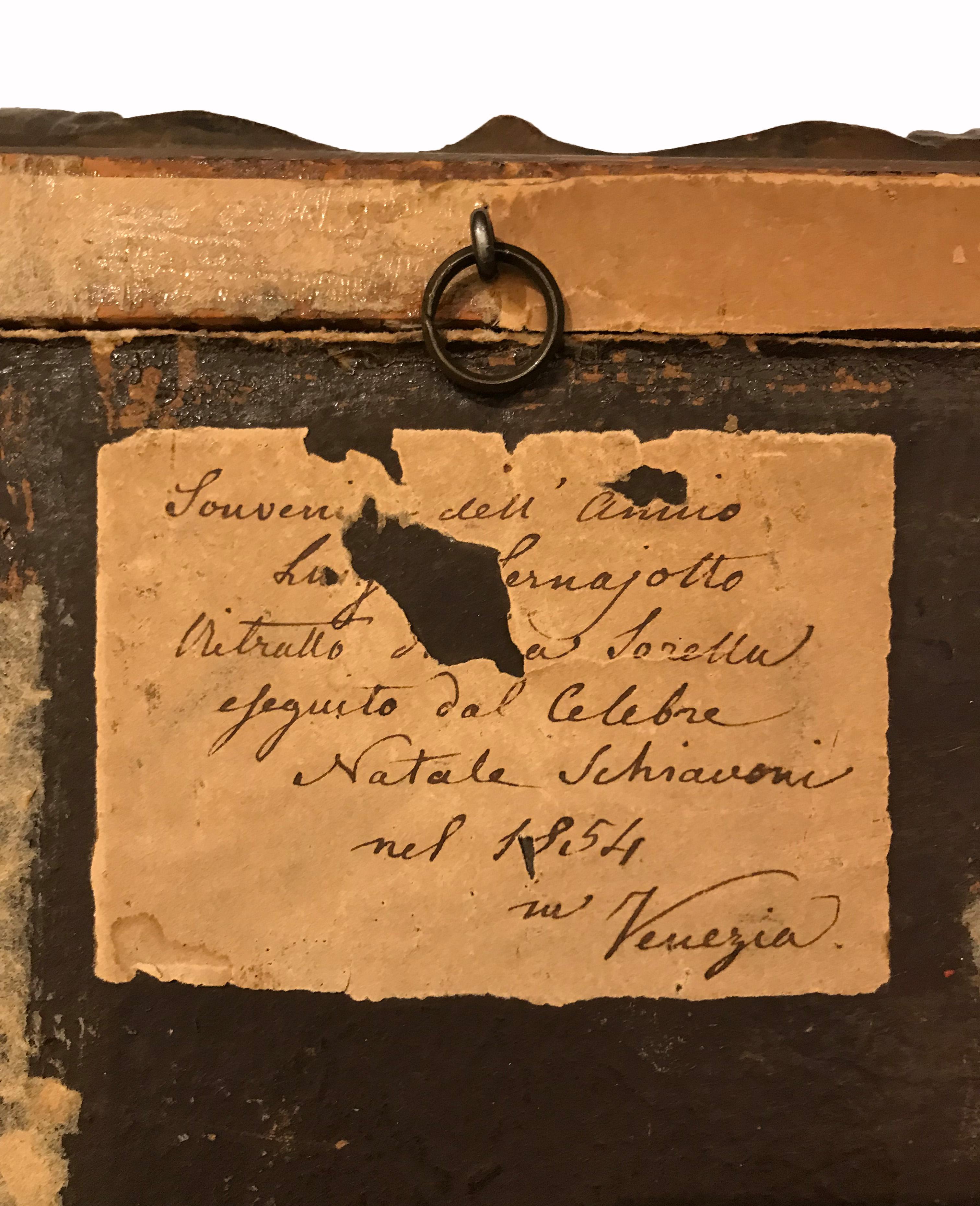 XVIII-XIX secolo Di Natale Schiavoni Ritratto della sorella Olio su cartone in vendita 10