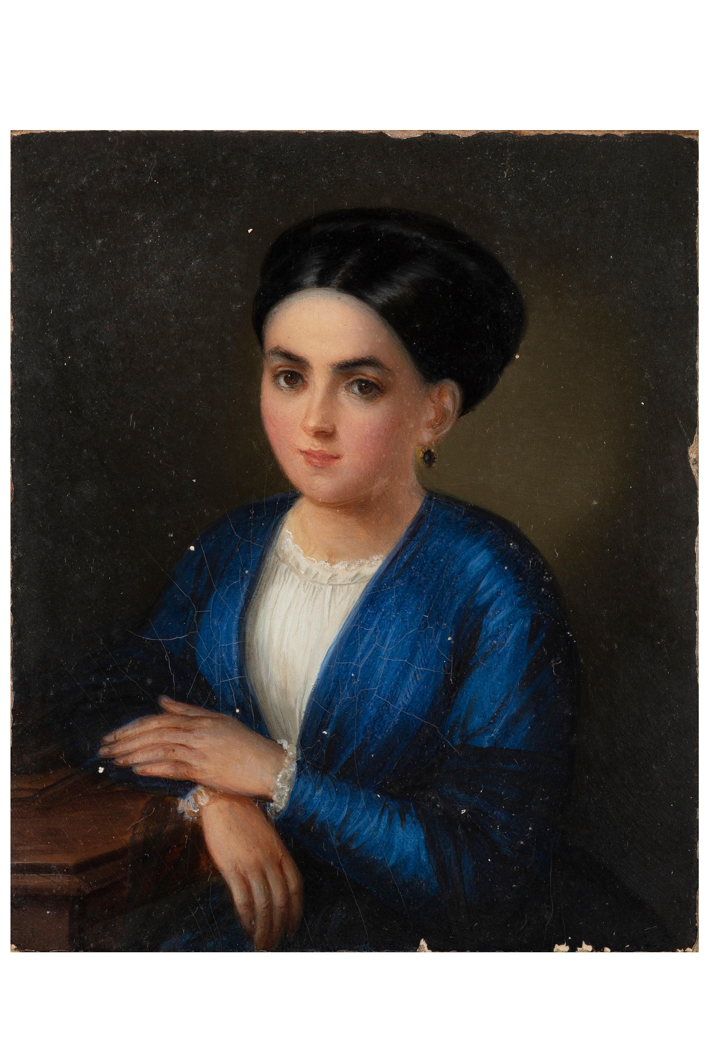 18th-19th Century By Natale Schiavoni Portrait of the Sister Oil on Cardboard