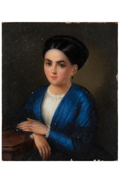 18th-19th Century By Natale Schiavoni Portrait of the Sister Oil on Cardboard