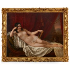 Large 19th Century oil painting portrait of Fanny Elssler as the goddess Venus