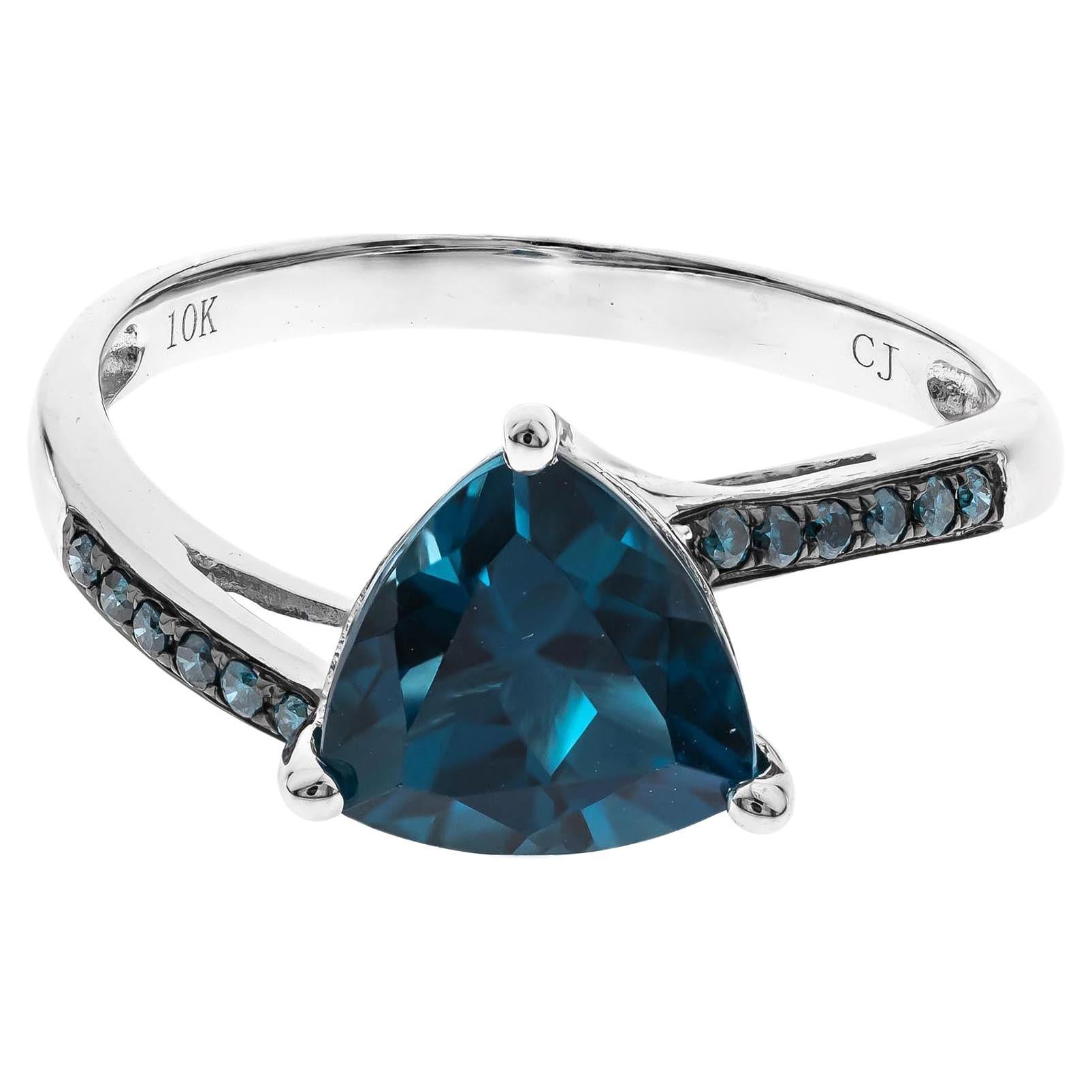 Natalia 10K White Gold Trillion-Cut London Blue Topaz Ring For Sale