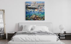 "Amara" - Texturierte Marina Seelandschaft mit Segelbooten - Expressionistisches Ölgemälde