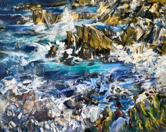 "Azure Waltz" by Natalia Aandewiel - Large Vibrant Impressionist Rocky Seascape