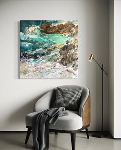 „Coastal Dream“ von Natalia Aandewiel - Grüne und blaue strukturierte Meereslandschaft mit Wassertextur