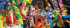 „Jazzy“ Diptychon von Natalia Aandewiel - Großes expressionistisches Jazzband, figurativ