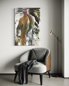 "Male Curve" - Stunning Expressionist Figurative Nude in Muted Earth Tones