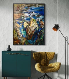 "Ocean Realms" - Dynamisch strukturierte expressionistische Küstenlandschaft Ölgemälde