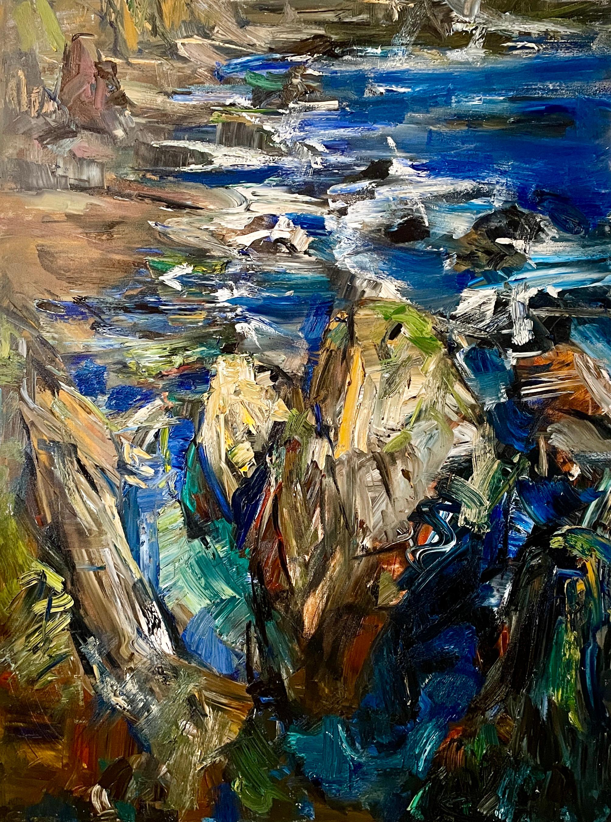 "Reinos oceánicos" de Natalia Aandewiel - Paisaje marino impresionista de acantilados oceánicos
