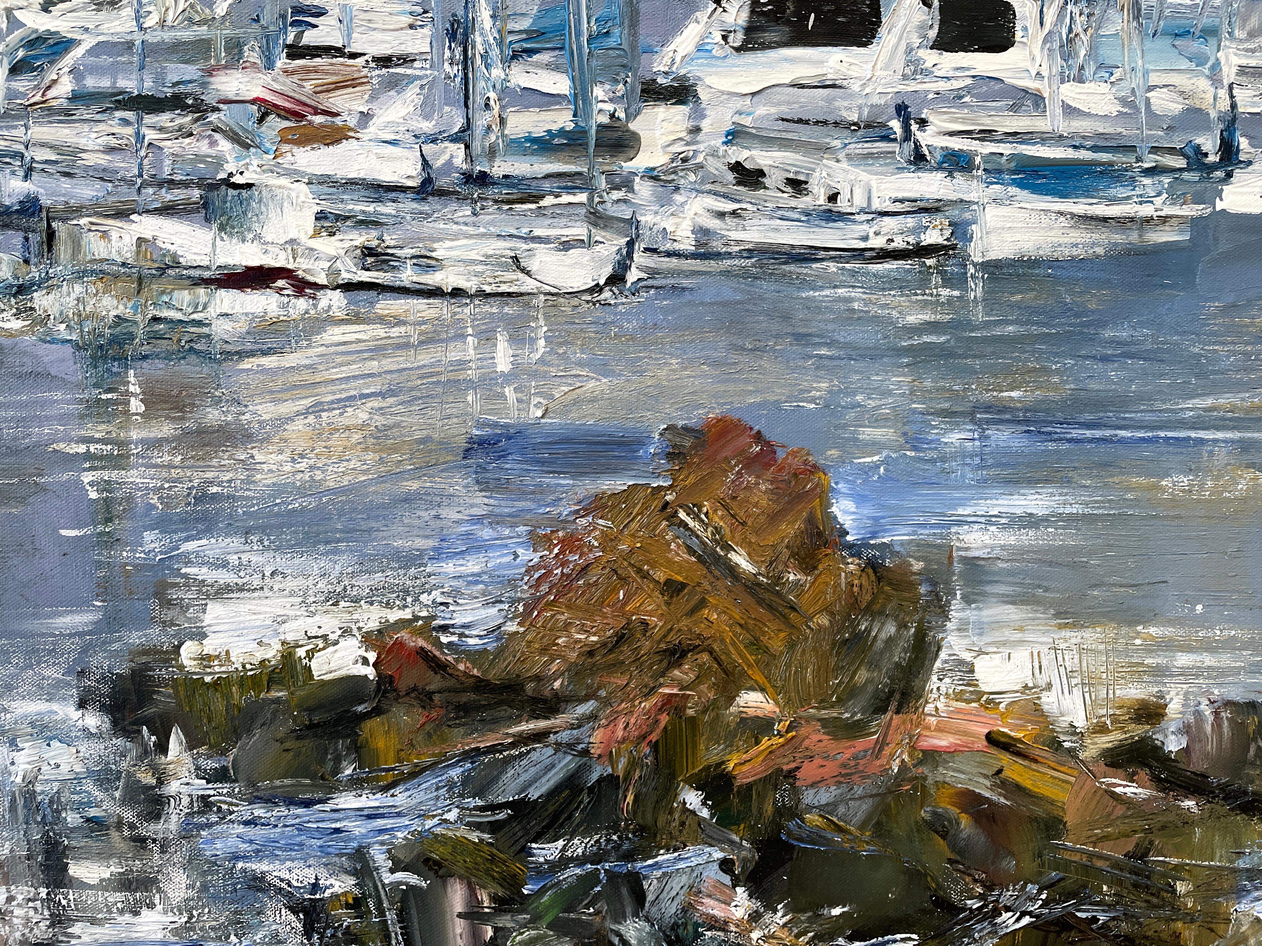 'Seabound Symphony' di Natalia Aandewiel - Paesaggio marino nuvoloso impressionista in vendita 2