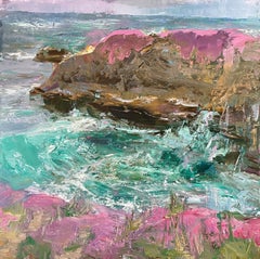 "Belleza Violeta" por Natalia Aandewiel - Paisaje marino costero de flores silvestres vibrantes