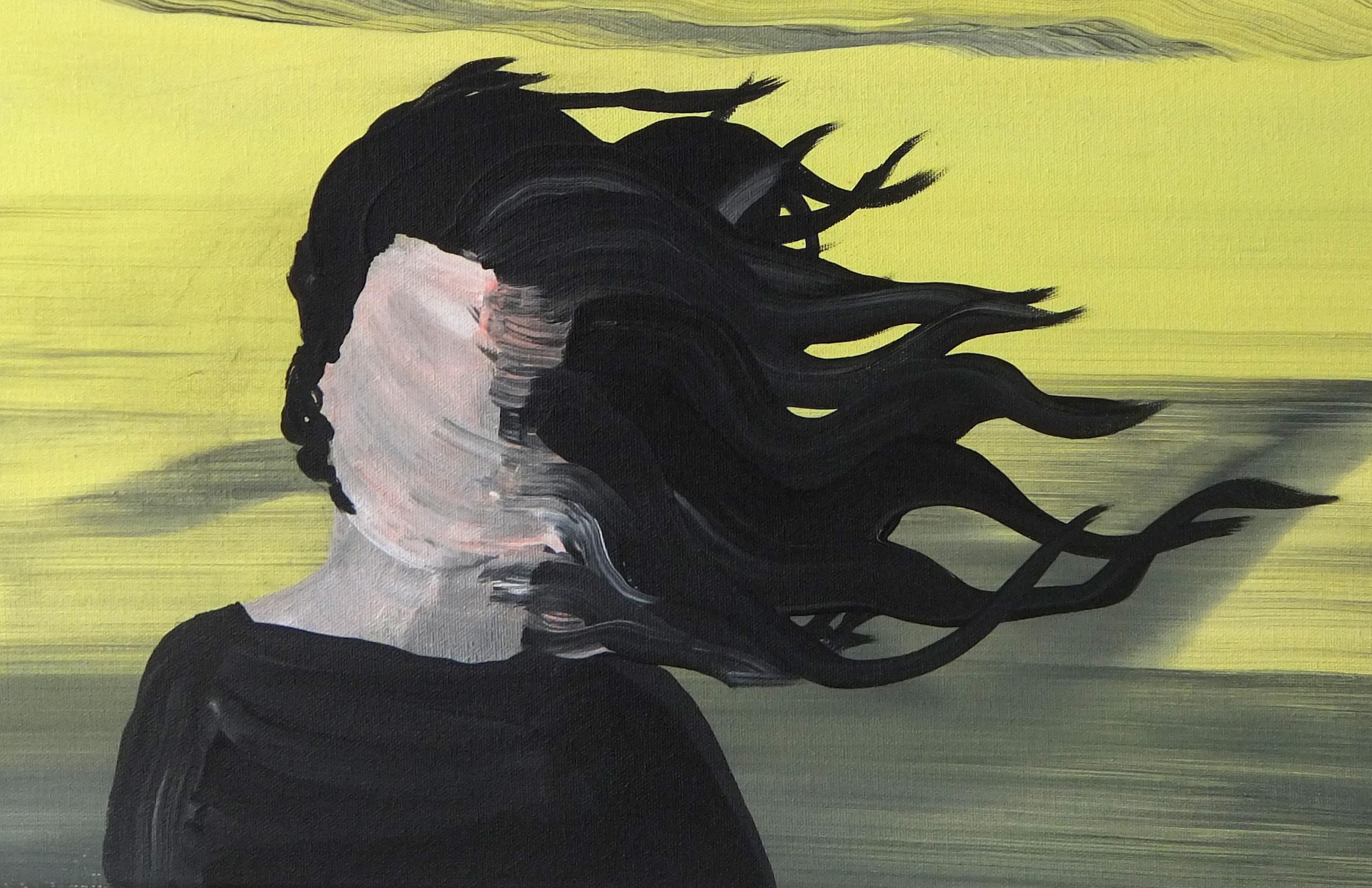 Steppe Soul II, Modern Figurative Painting, Expressive Landscape, Woman Portrait - Green Portrait Painting by Natalia Bażowska