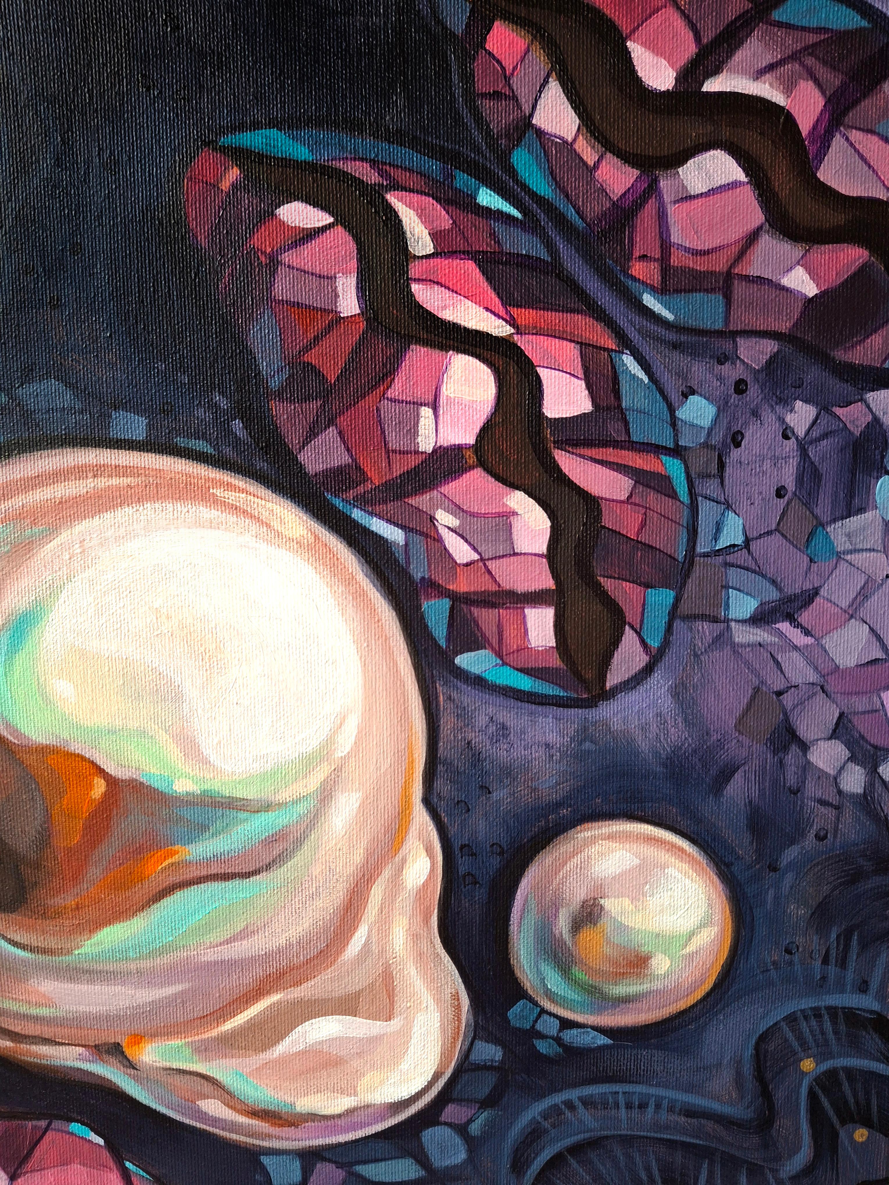 Serie: Sea Within - Reise zwischen Licht und Stille.
Dieses Werk ist eine kontemplative Hommage an die verborgenen Schätze des Meeres und spiegelt den Dialog zwischen Strahlen und Stille wider. Ihr Herzstück ist eine barocke Perle - unvollkommen und