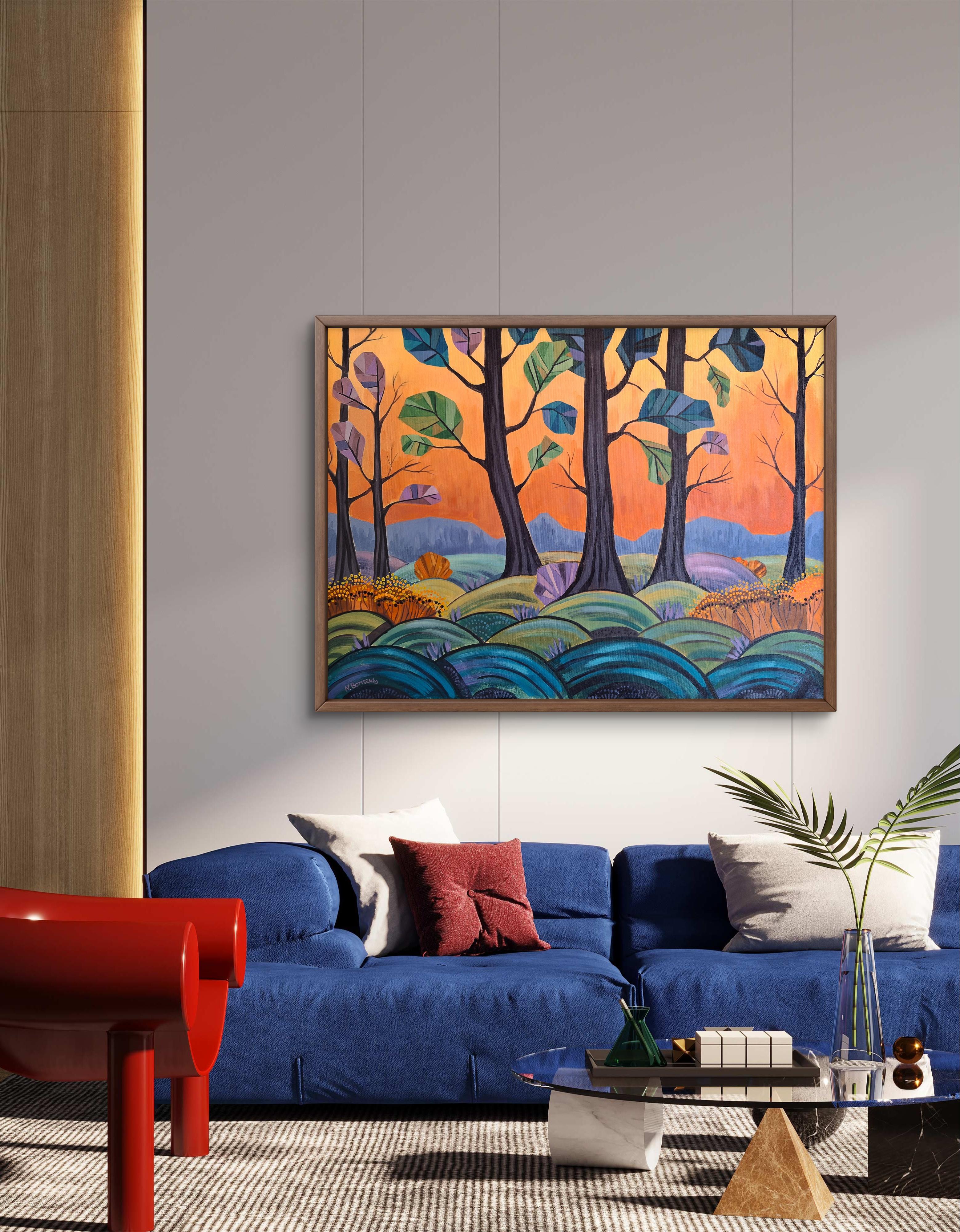 Feuriges Flüstern der Bäume (Grau), Figurative Painting, von Natalia Borisenko