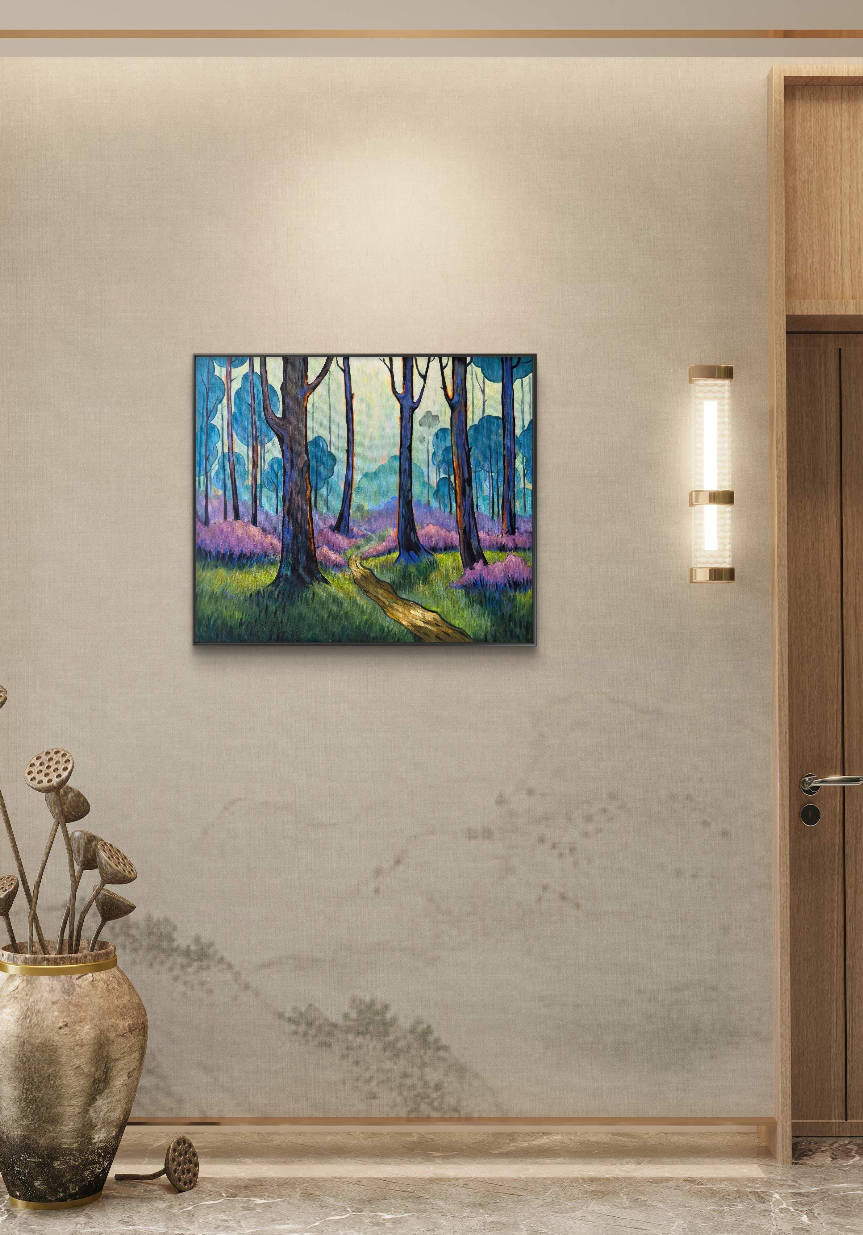 Path to the Origins - Gray Landscape Painting by Natalia Borisenko