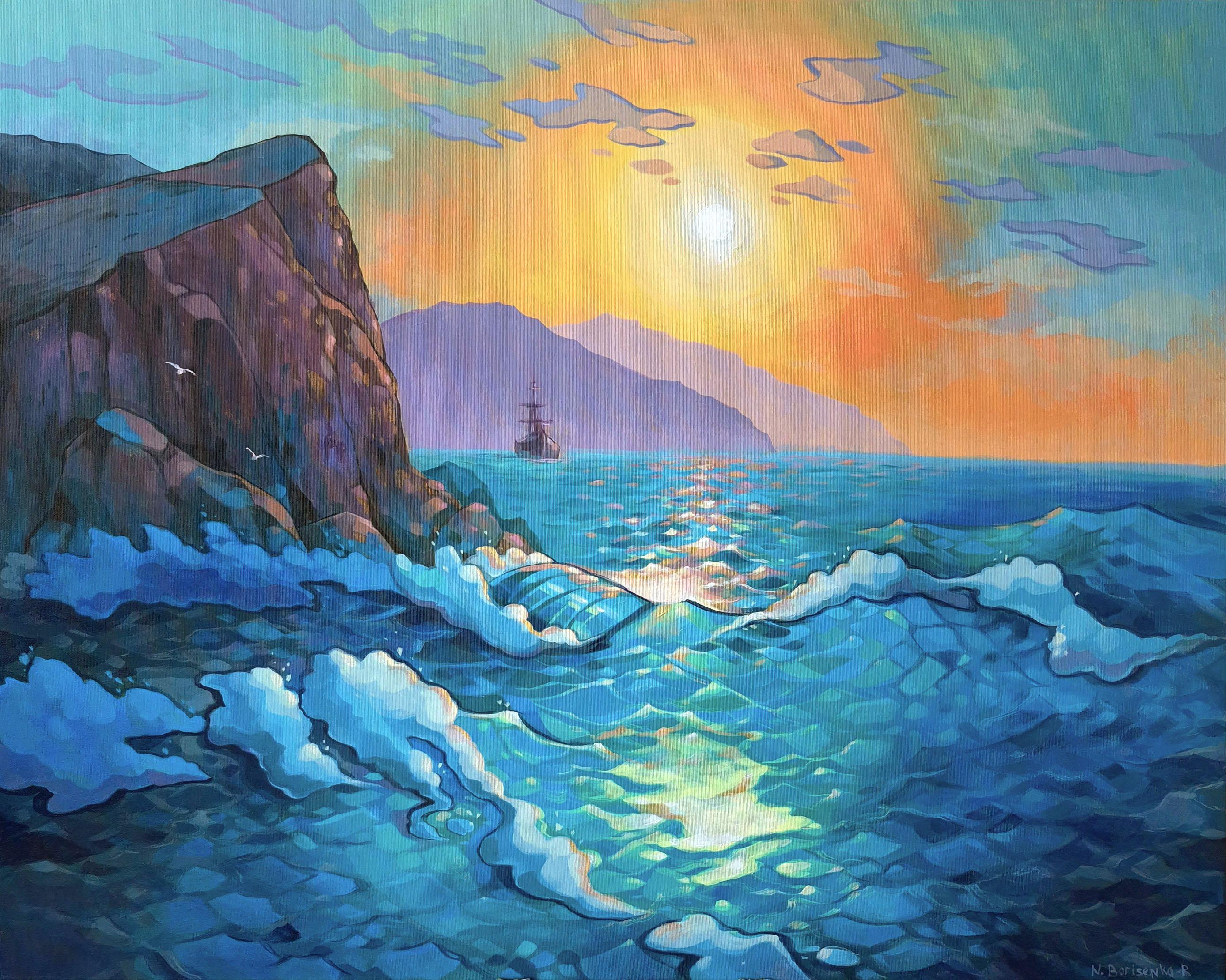 Natalia Borisenko Landscape Painting – Meer aus goldenem Licht
