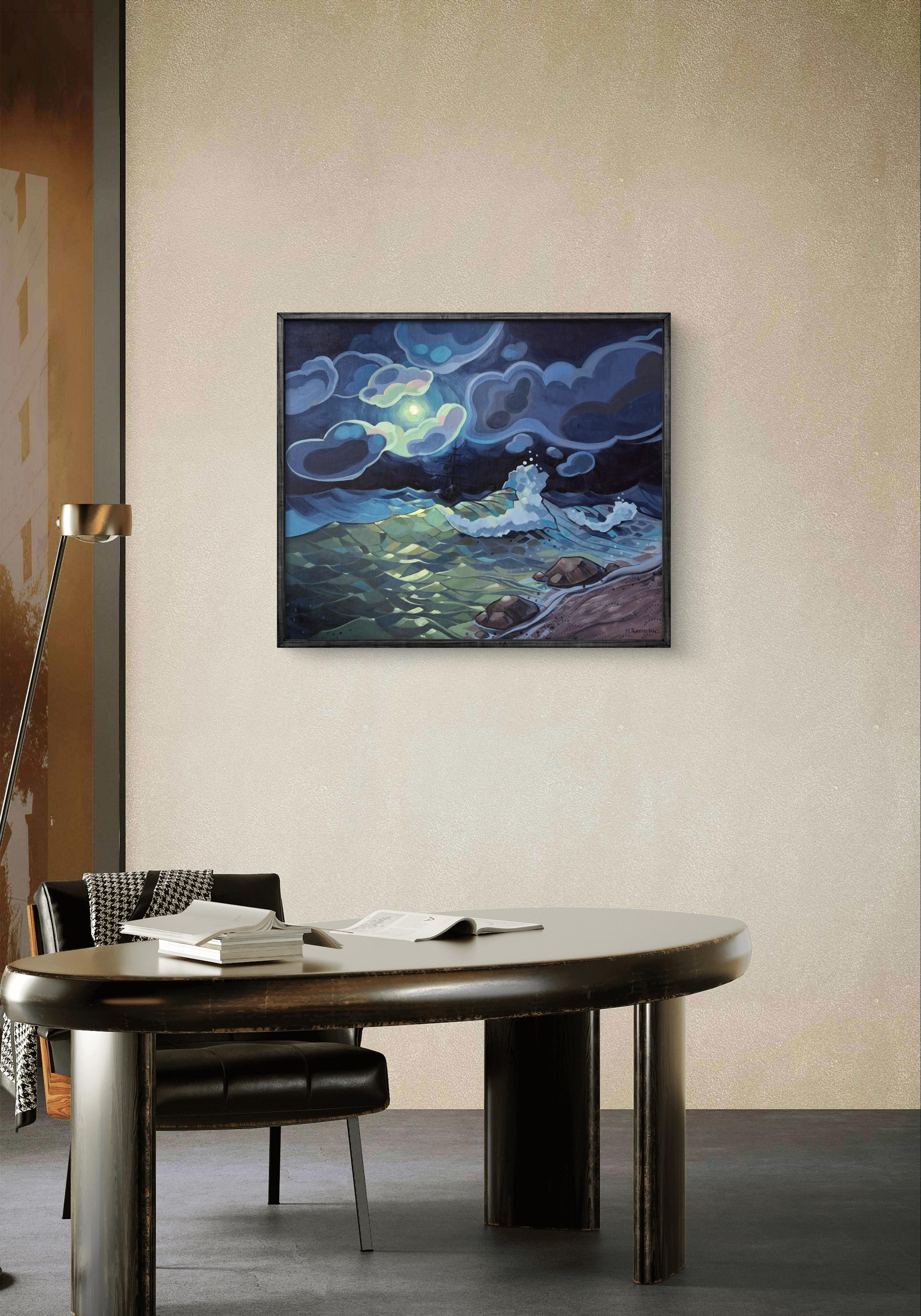 Sea Within — Moonlit Journey - Painting by Natalia Borisenko