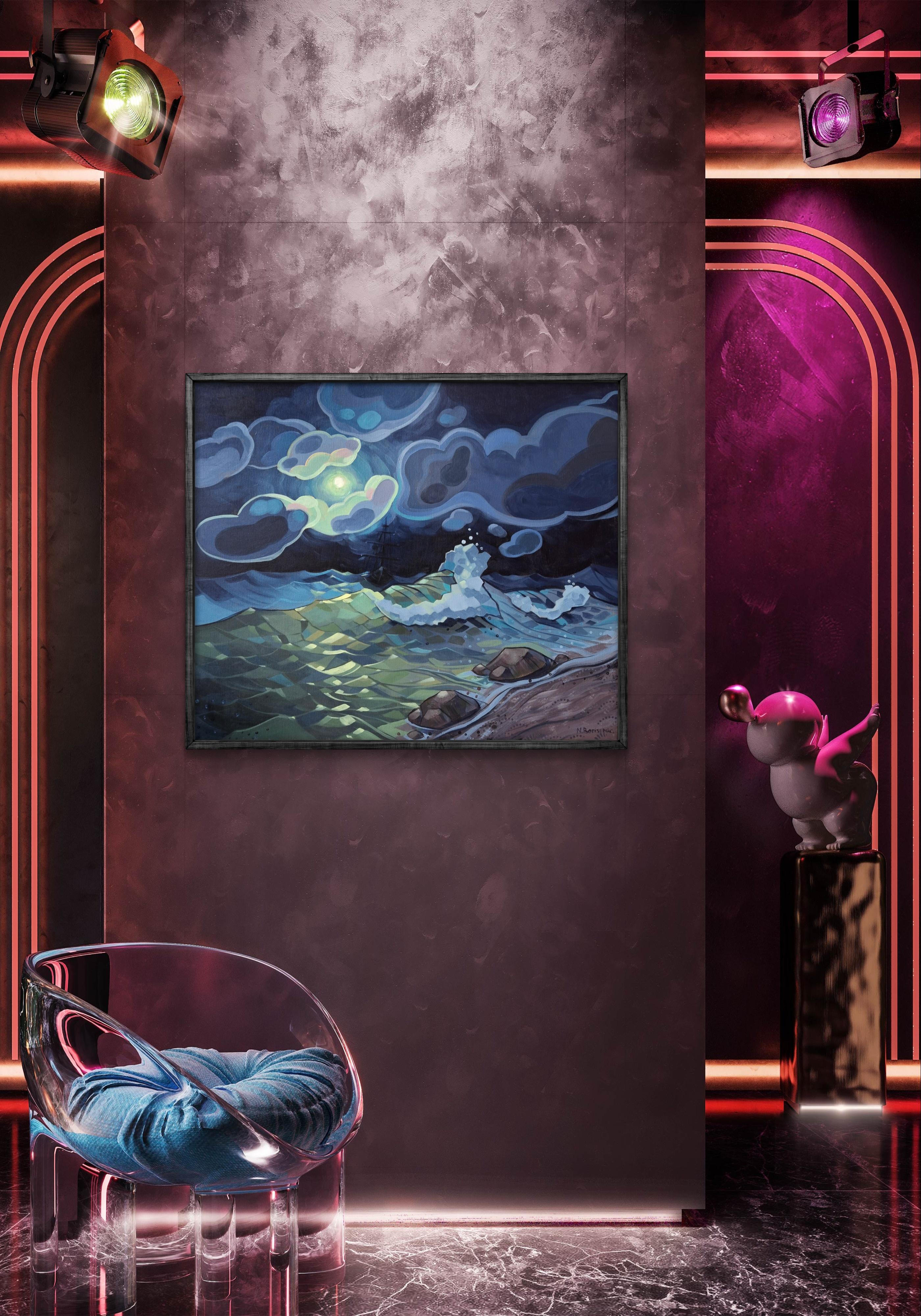 Sea Within — Moonlit Journey - Contemporary Painting by Natalia Borisenko