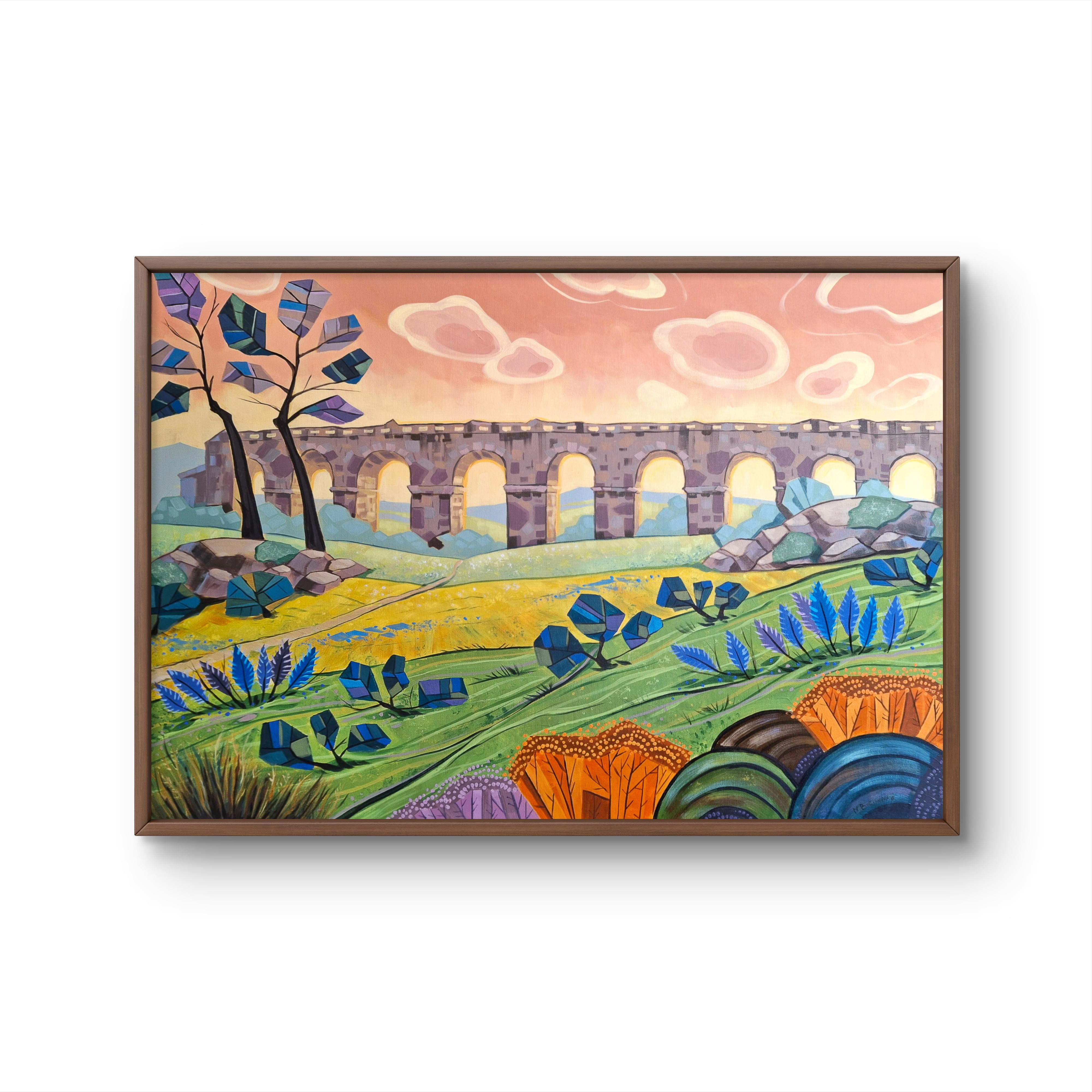 The Crossroads of Time - Beige Landscape Painting by Natalia Borisenko