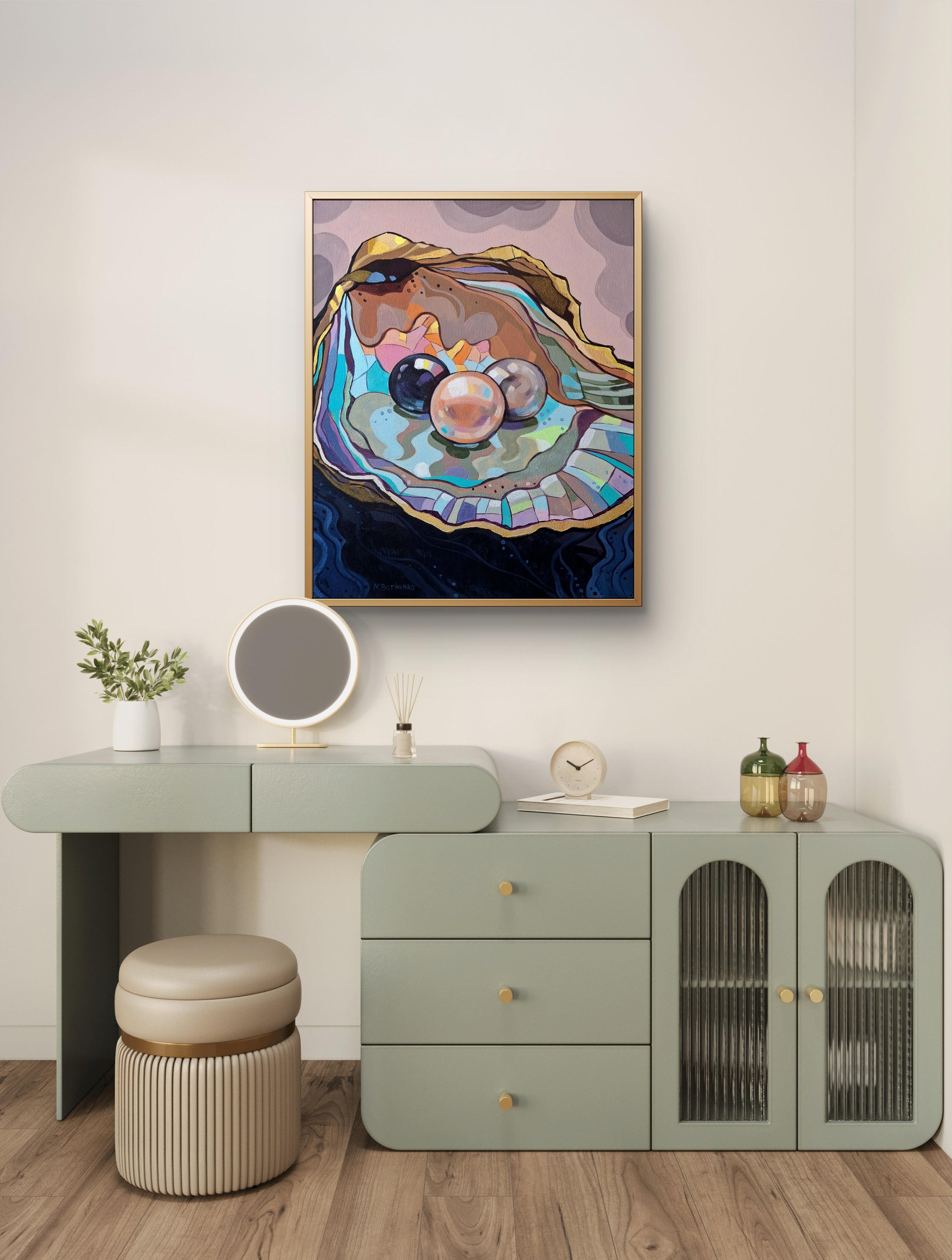 Schätze im Inneren - Auster & Perlen – Painting von Natalia Borisenko