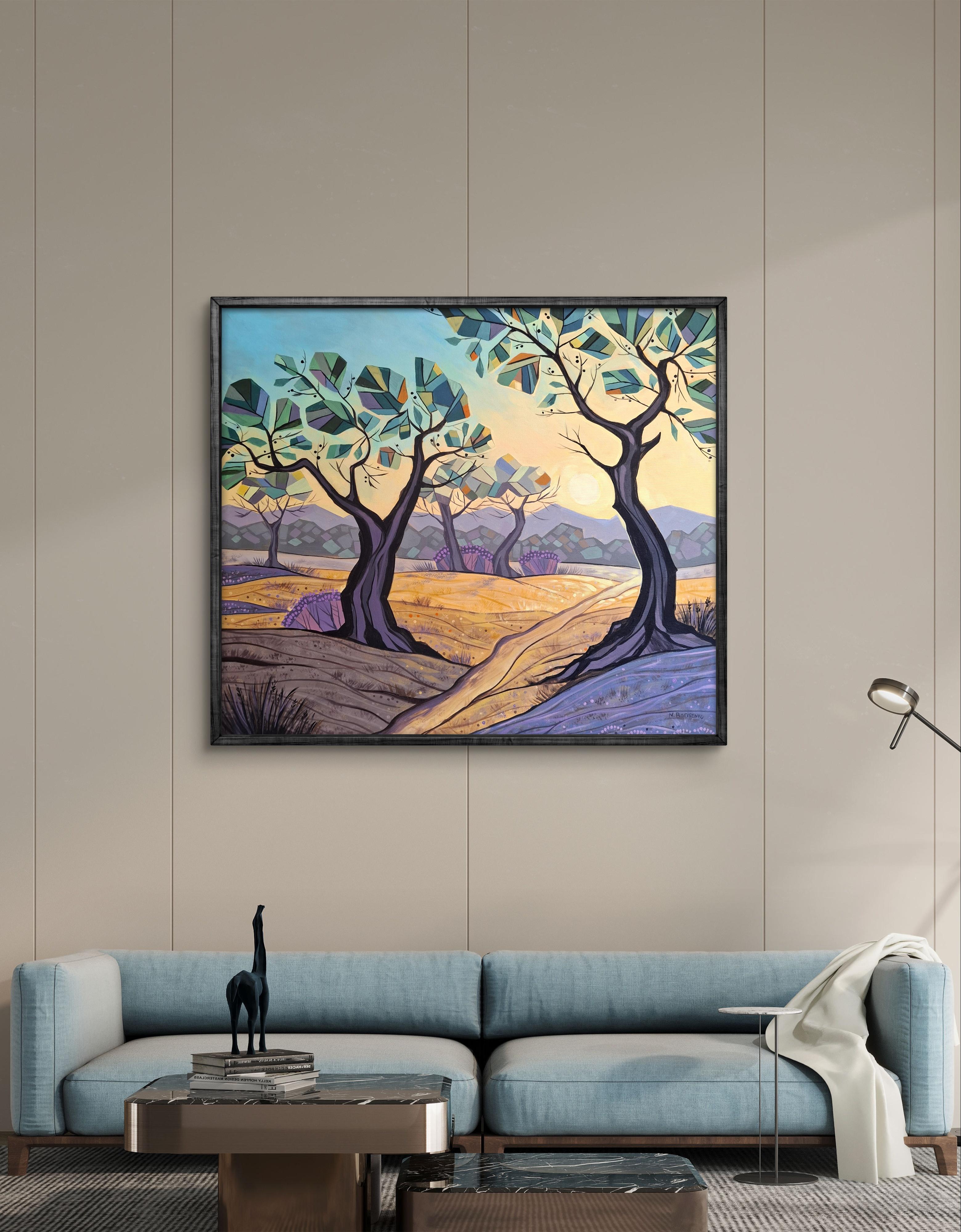 Unter dem Olivenhimmel (Grau), Figurative Painting, von Natalia Borisenko