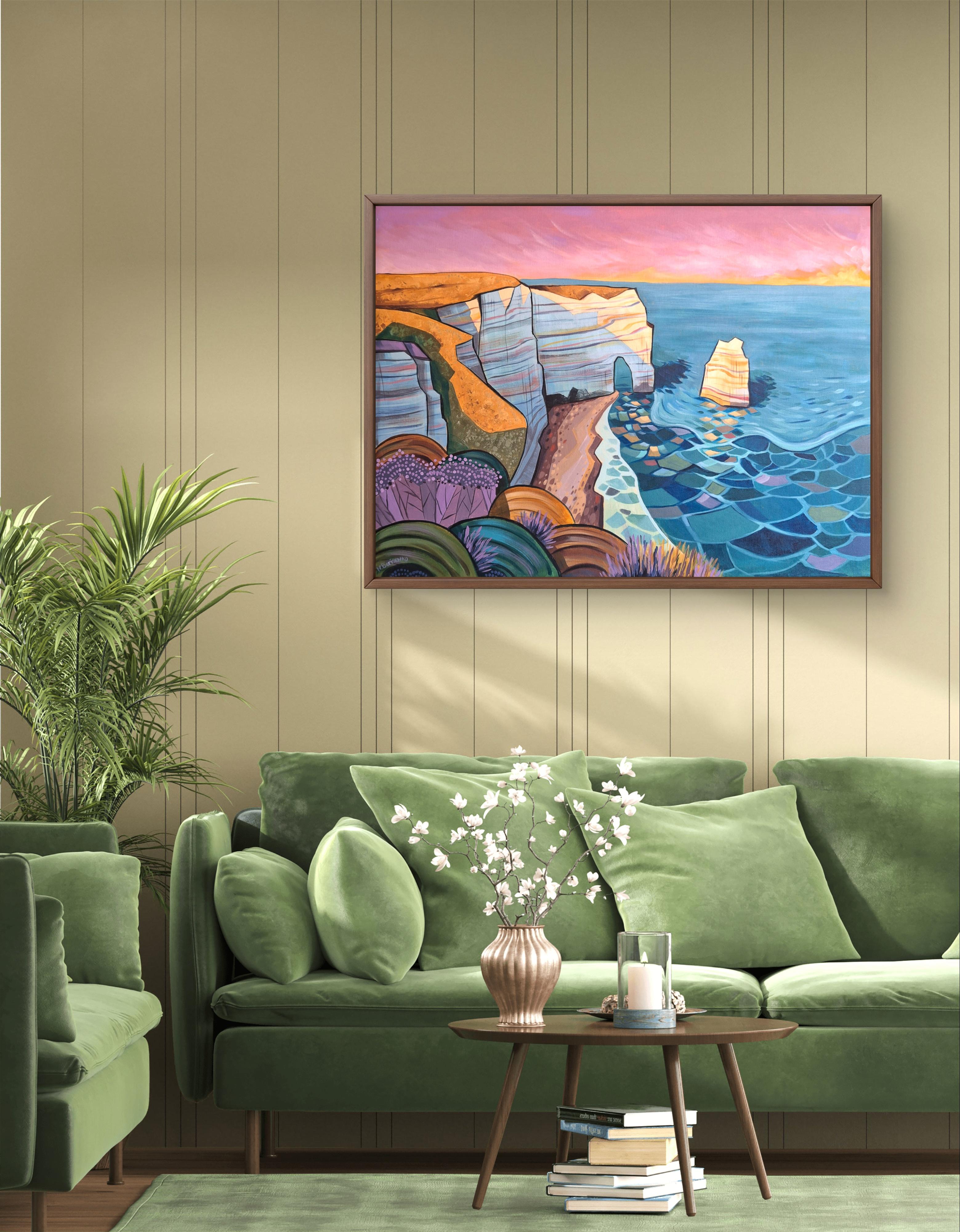 Vientos de Étretat - Landscape Painting Gris de Natalia Borisenko