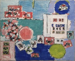 Cityscape by Natalia Dumitresco 'LA Freeways' 1973 Oil Canvas Abstract Blue