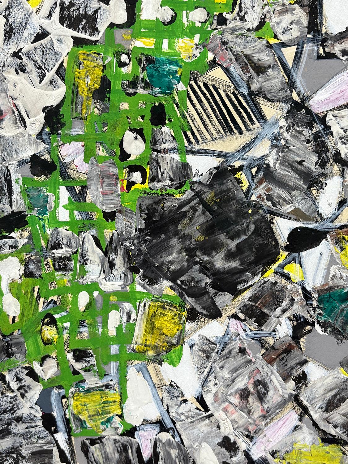 Composition jaune et verte - Abstrait Art par Natalia Dumitresco