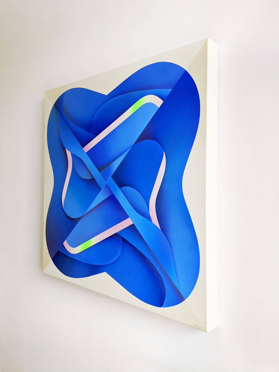 Intersection I - Geometric Abstract, Acrylic on Canvas, made in France - Blue Abstract Painting by Natalia Ostapenko