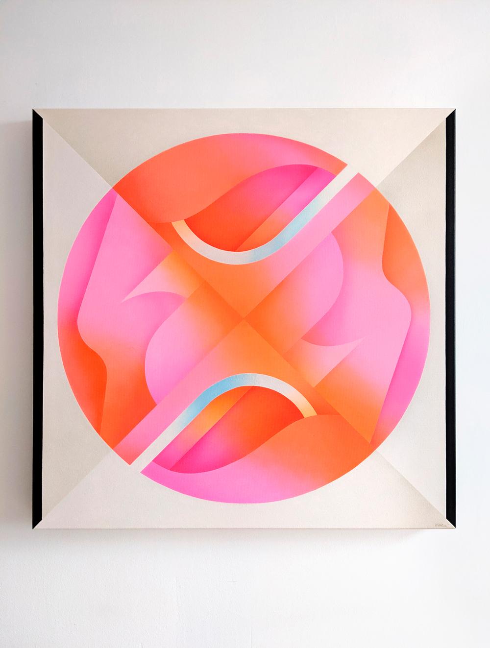 The edges are painted to prolong the painting. No framing needed. It's signed on the front. Certificate of Authenticity provided. Shipped flat (or rolled in a tube if requested). 
-
Ostapenko has developed a highly refined and graphic, abstract