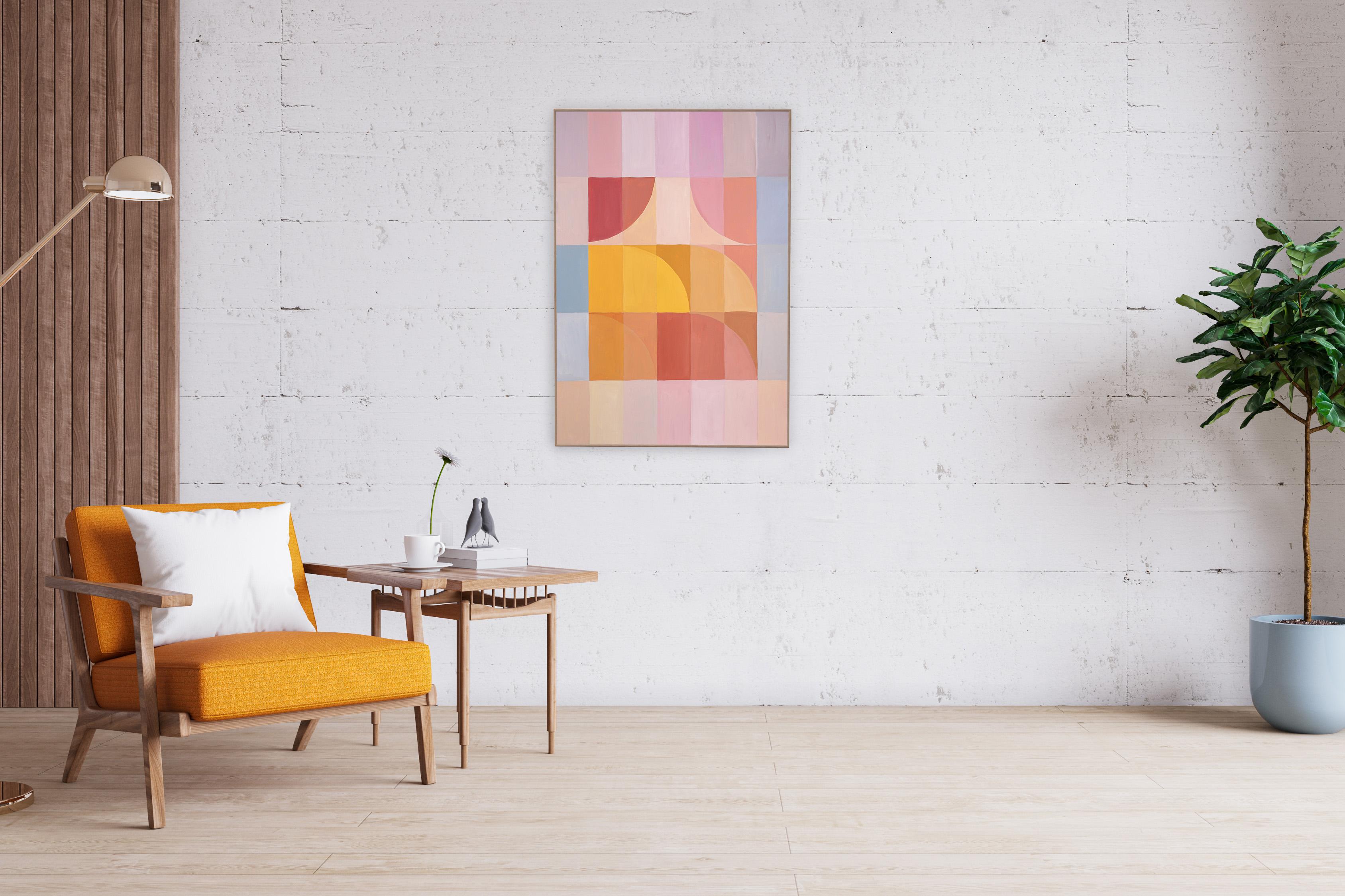 Abstract Body Through Window, Bauhaus Pattern Grid, Sandy Tones, Pale Pink   1
